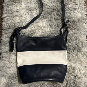 Coach Blue & White Stripe Crossbody Bucket Bag